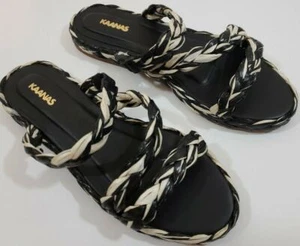 KAANAS ~Woman Size 6M~ Nusa--Black Strappy Slides Flats Shoes Sandals. - Picture 1 of 12