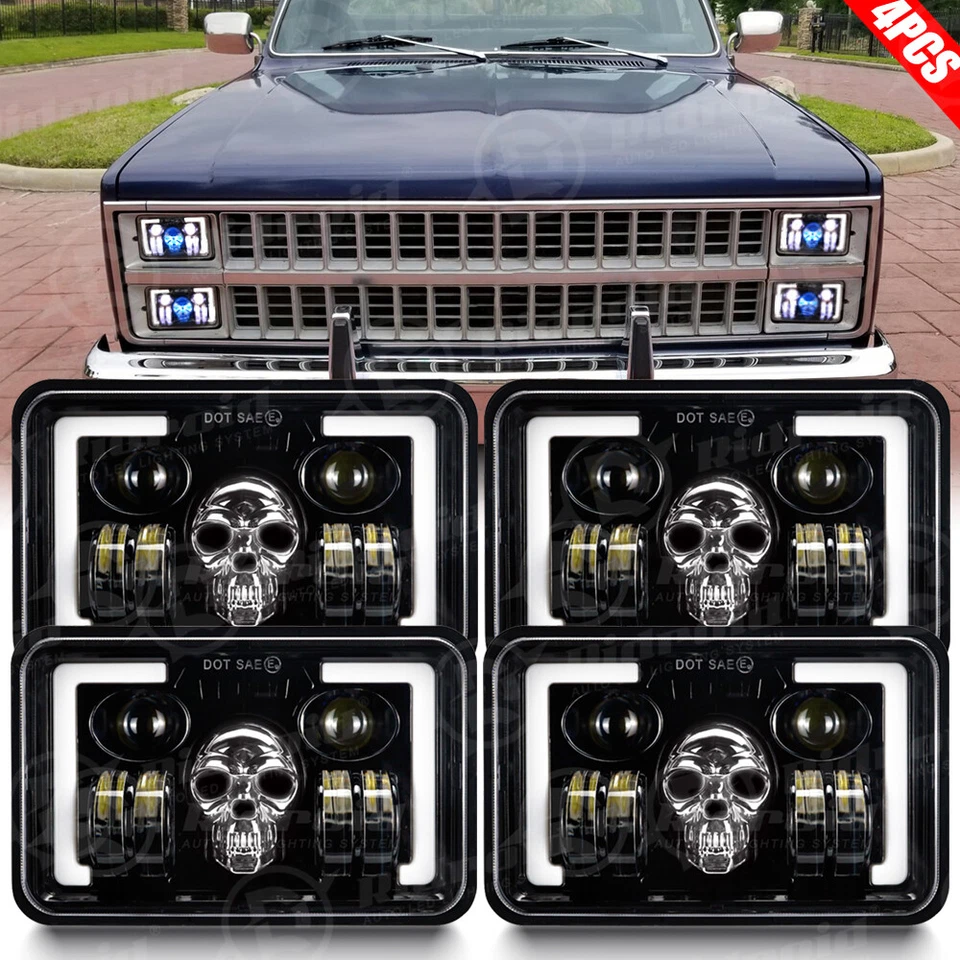 Faros LED RGB 4x6" haz alto/bajo DRL para camioneta Chevy C10 1981-1987 4 piezas Foto 1 de 4