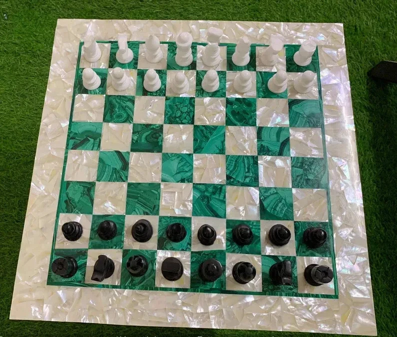 Mother of Pearl Stone Chess Set, Vintage Christmas Chess For Him Gifts - Изображение 1 из 1