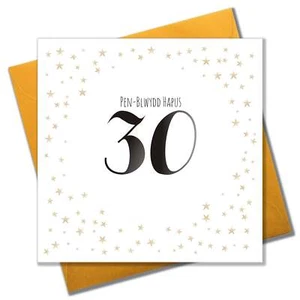 Welsh Birthday Card, Penblwydd Hapus, Gold Stars, Happy Birthday 30 - Picture 1 of 2