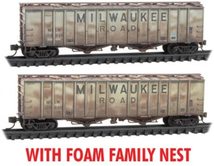 Micro-Trains MTL escala N 50' tolvas de deslizamiento aéreo Milwaukee carretera desgastadas paquete de 2 - Imagen 1 de 1