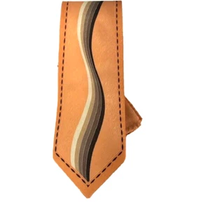 Henri Picard Men's Tie & Hanky Set Peach Brown Khaki Cream 100% Silk 4" Wide - Picture 1 of 2