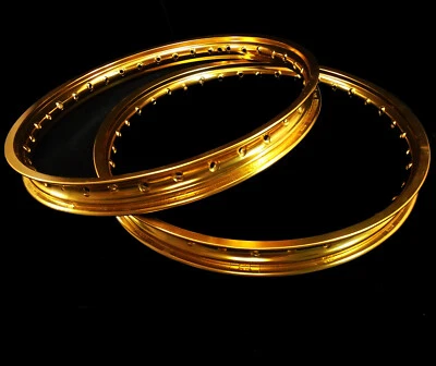 PARA HONDA 1963-1966 CA200 ORO ALUMINIO DELANTERO TRASERO 17/17" 36/36H PAR LLANTAS Foto 1 de 4