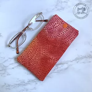 Handmade Glasses Case Soft Padded Spectacle Pouch Orange Batik Pattern Fabric - Picture 1 of 3