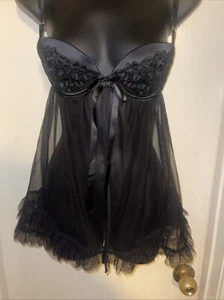 Victoria’s Secret Black Sheer Embroidered Bra Double Glitter Strap Sz 34B - Picture 1 of 15