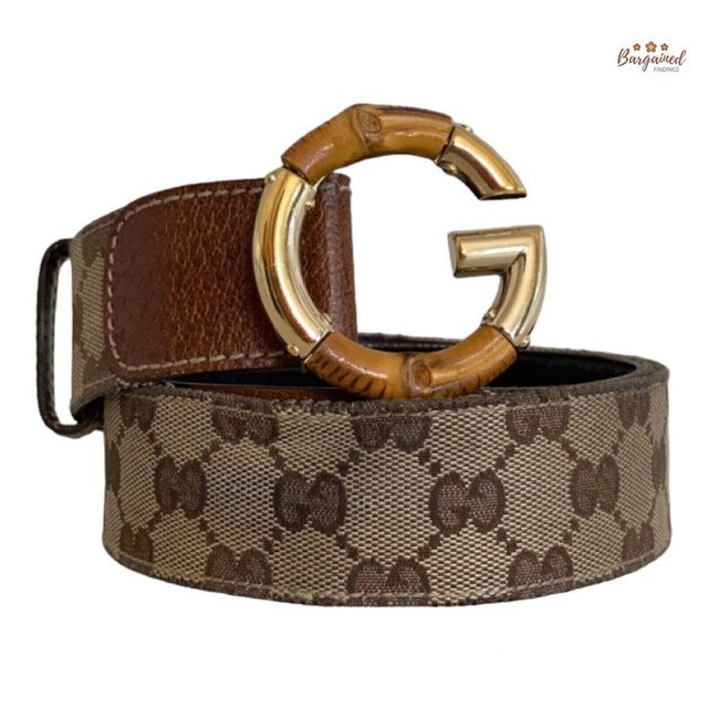 Gucci White/Beige GG Canvas and Leather Interlocking G Belt 90CM Gucci