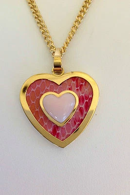 不锈钢镀金粉红色石英心形带18英寸镀金链 — 第 1/2 张图片