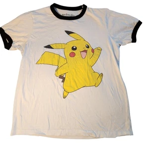 Pokemon Pikachu Shirt Mens Medium White Black Ringer Tee Graphic WeLoveFine 2015 - Picture 1 of 5