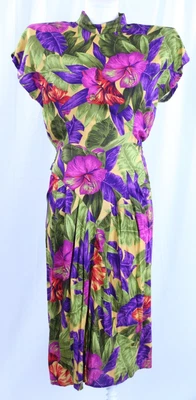 Vestido De Colección Betsy's Things Hawaiano Rayón Verde Rosa Púrpura Floral EE. UU. 7/8 Foto 1 de 4