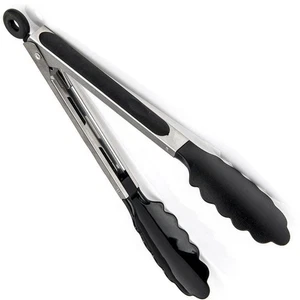 Küchenzange Grillzange Servierzange Nudelzange Edelstahl Silikon 23cm Schwarz - Bild 1 von 11