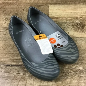 Neu mit Etikett Crocs Damengröße 5 schwarz/grau Zebramuster Ballerinas - Bild 1 von 9