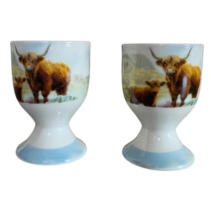 Juego de 2 tazas de huevos de becerro de vaca Highland porcelana fina animales de cocina regalo en caja - Imagen 1 de 5