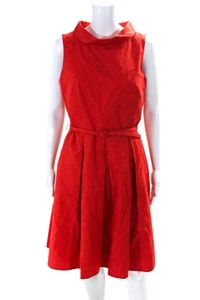 David Meister Womens Collared Pleated Belted Fit & Flare Dress Orange Size 10 - Picture 1 of 6