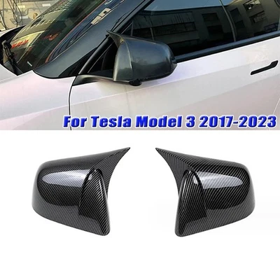 Cubierta de espejo retrovisor lateral de fibra de carbono brillante para Tesla Modelo 3 2017-2023 Foto 1 de 4