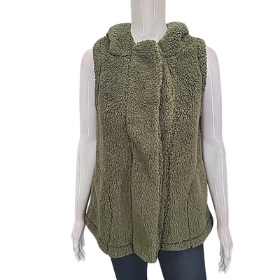 Koolaburra by UGG Mujer Con Capucha Sherpa Acogedor Chaleco Frontal a Presión Talla Pequeña Verde Foto 1 de 4