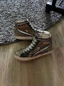 Scarpe sneakers alte Golden Goose Slide leopardate glitter invecchiate taglia 38 - Foto 1 di 22