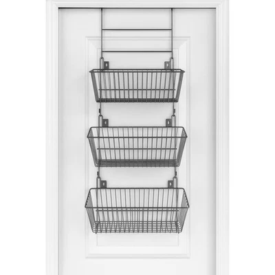 Over The Door 3 Tier Wire Basket Organizer Storage Rack Hanger Gray - Image 1 of 4