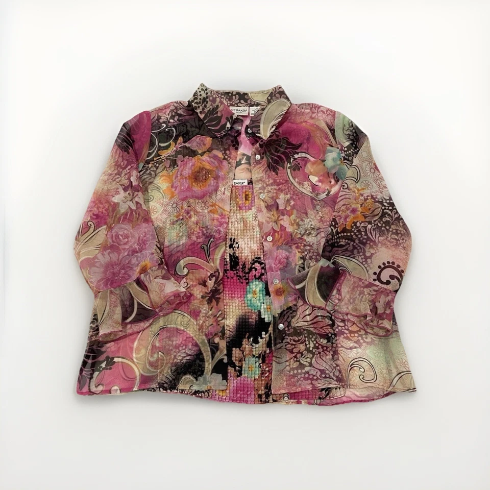 Blusa y camiseta sin mangas vintage Fairy Core floral transparente talla 10p Liz Baker Petite 2 piezas Foto 1 de 4