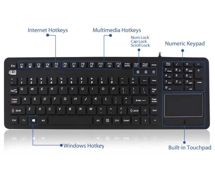 Adesso AKB-270UB Keyboard - Cable Connectivity - USB Interface - 108 Key - Black - Image 1 of 1