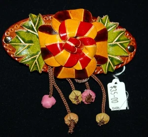 VINTAGE JEWELRY Leather Barrette Hair Clip Very Pretty! - Picture 1 of 5