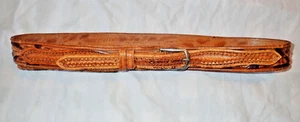 Vintage Buckle Belt 30-33 Brown Leather Floral Leaf Tooled Western Ranger Style - Picture 1 of 11