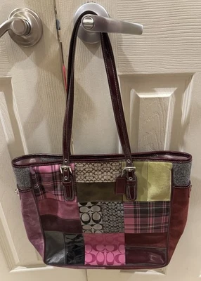 Coach Vintage Leather Suede Pink Multicolor Patchwork Tote 5179 Shoulder Handbag - Image 1 of 4