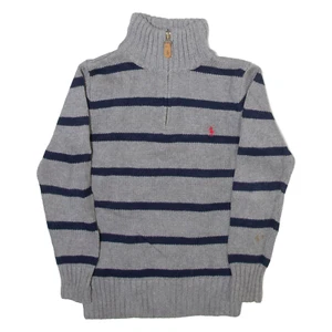POLO RALPH LAUREN Jungen Pullover gemustert grau gestreift 1/4 Reißverschluss eng Strick 7Y - Bild 1 von 6
