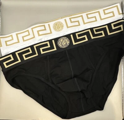 Versace Greca Iconic low rise brief 2-Pk Black/White Men Sz 8 (US XXL) Authentic - Image 1 of 4