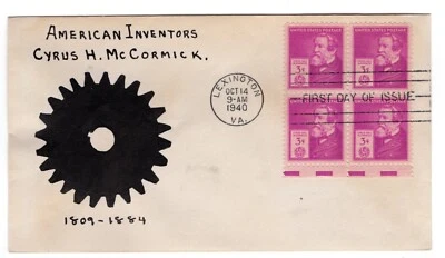 #891 Cyrus Hall McCormick Inventor Famous American 1940 FDC - Pintado a mano Foto 1 de 2