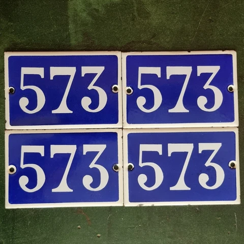 Vintage French enamel house number 573 Blue sign for door mailbox  wall  street Cover