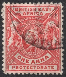 SG66 1896 1 A Protettorato Britannico Africa Orientale Regina Vittoria e Leoni, usato - Foto 1 di 2