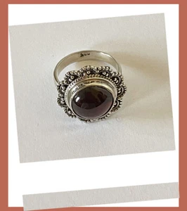 ¡Anillo de cóctel artesanal de plata esterlina granate natural hecho a mano de la India! - Imagen 1 de 5