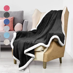 Sherpa Blanket Throw Soft Fleece Blanket Sofa Couch Bed Microfiber Grey - Picture 1 of 5