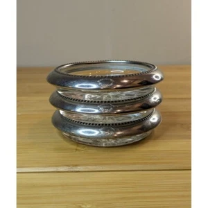 Vtg W&S Blackinton Silver Plate Trim Clear Glass Coasters Sunburst Italy 3-Set - Picture 1 of 8