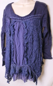 Women's Sacred Threads Blue Ruffle Fringed Blouse Size Large - Picture 1 of 4
