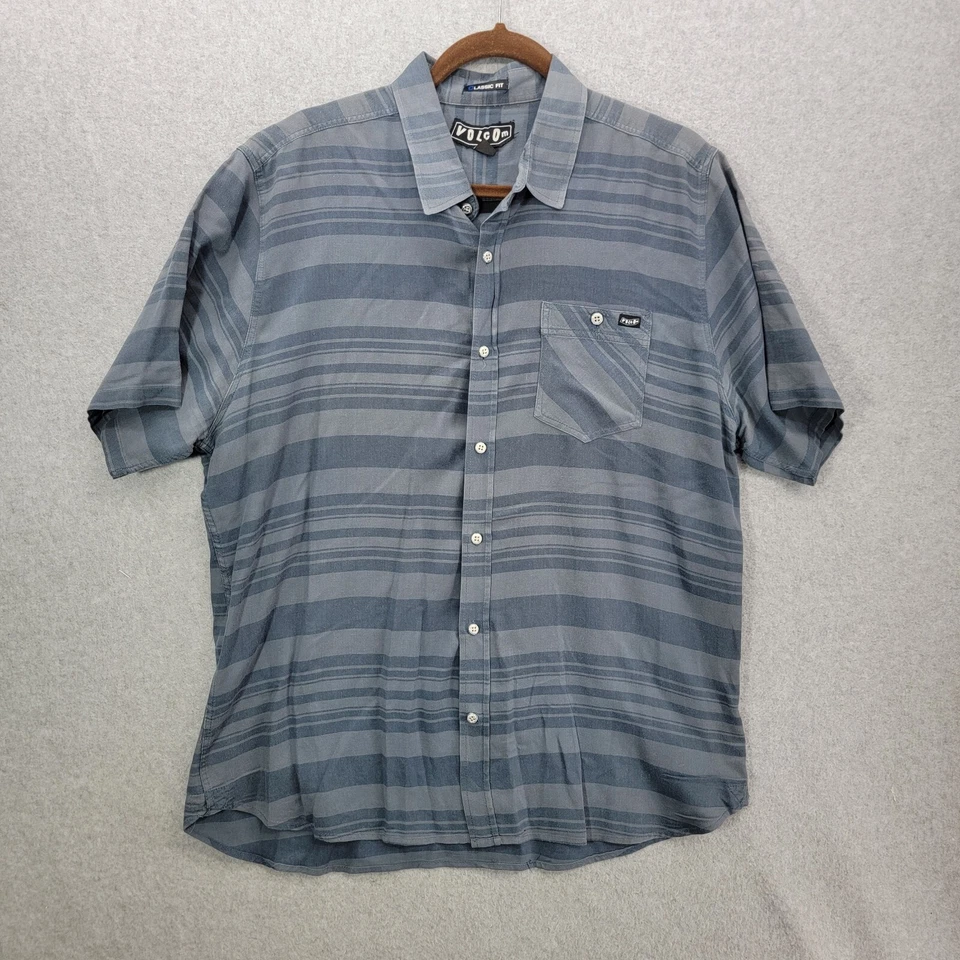 Volcom shirt mens large striped Button Down  Classic Fit vintage Y2K - Image 1 of 4