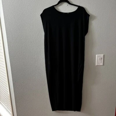 *read* Eileen Fisher Black Cap Sleeve Maxi Tunic Shirt Women's LARGE - Image 1 of 4