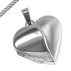 Medaillon Amulett Herz zum öffnen kubischer Zirkonia für 2 Bilder Kette Gravur - Bild 1 von 22