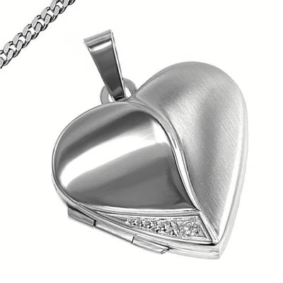 Medaglione Amuleto Cuore da Aprire Zirconia Pietra per 2 Immagini Catena Anche - Immagine 1 di 4