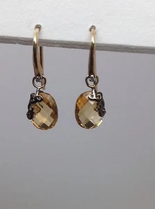Orecchini pendenti oro giallo 10 kt citrino e diamanti gemma novembre nuovi - Foto 1 di 12