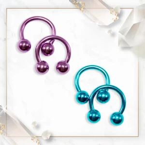 2 Pairs of Anodized Titanium 14 Gauge Horseshoe Circular Barbells Teal Purple - Picture 1 of 11