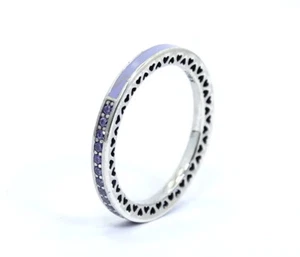 PANDORA ALE PURPLE CZ ENAMEL RADIANT HEARTS 2.5mm Band Sterling Silver Ring s.54 - Picture 1 of 7