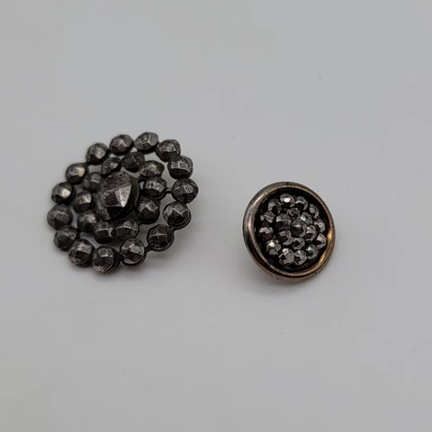 Antique Cut Steel Rivet Buttons Set of 2 Shank Art Nouveau Cover