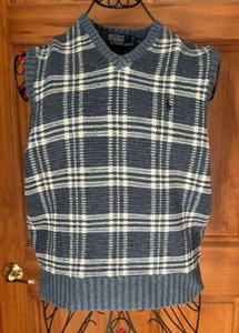 Polo by Ralph Lauren Blue & Cream V-Neck Sweater Vest, Medium - Picture 1 of 11