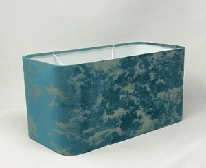 Pantalla rectangular redondeada de terciopelo jaspeado lámina dorada azul verde azulado pavo real - Imagen 1 de 10