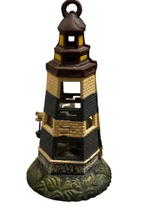 Vintage Gusseisen bemalt Leuchtturm Skulptur Teelichthalter Türstopper 11 Zoll - Bild 1 von 11
