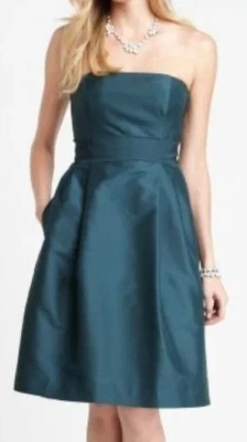  Nuevo Vestido de Cóctel Ann Taylor Seda Dupioni Sin Tirantes, Azul/Verde Tallas 00 $215 Foto 1 de 4