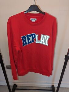 Replay Mens Red Size L Sweatshirt Jumper Spell Out Logo M3515 Organic Cotton 