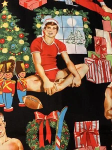 Alexander Henry All I Want for Christmas, male pin-up, One yard RARE! - Picture 1 of 4