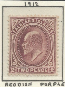 FALKLAND IS SG45b the 1912 EVII 2d reddish purple fine mint ,scarce stamp - Picture 1 of 2